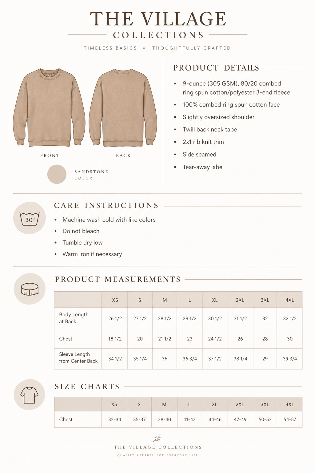 Beige Sweatshirt Spec Sheet
